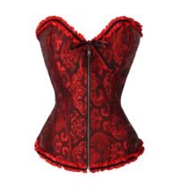 Lace Floral Trim Steel Bone OverBust Corset Top-0