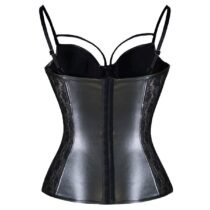 Leather Lace Floral Trim Steel Bone OverBust Corset Top-32418