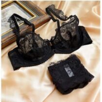 Transparent Push up Embroidery Bras Set Lace Lingerie Bra and Panties-0