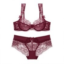 Transparent Women 's Push up Embroidery Bras Set Lace Lingerie Bra and Panties-0