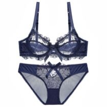 Transparent Women 's Push up Embroidery Bras Set Lace Lingerie Bra and Panties-0