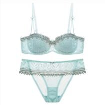 Transparent Women 's Push up Embroidery Half Bras Set Lace Lingerie Bra and Panties 1623-0