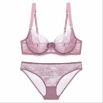 Women 's Transparent Push up Embroidery Bow Bras Set Lace Lingerie Bra and Panties 1728-25364