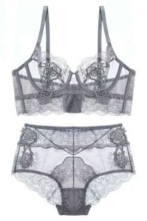 Women 's Transparent Push up Embroidery Bras Set Lace Lingerie Bra and Panties-0