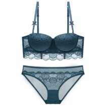 Women's Push Up Half Bra Set Soft Cup Lace Underwear Set-0