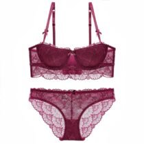 Women's Transparent Push Up Bra Set Soft Cup Lace Underwear Set-0