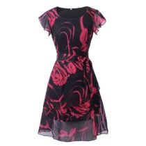 Chiffon Print Short Sleeve Ruffle Dress-0