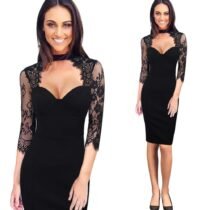 Slim-Fit Lace-Paneled Bare-Chested Solid Dress-0