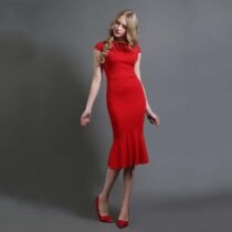 Solid Color Collar Slim Fishtail Dress-0