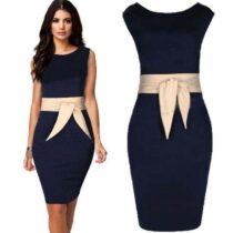 Sleeveless Slim Round Neck Dress-49599