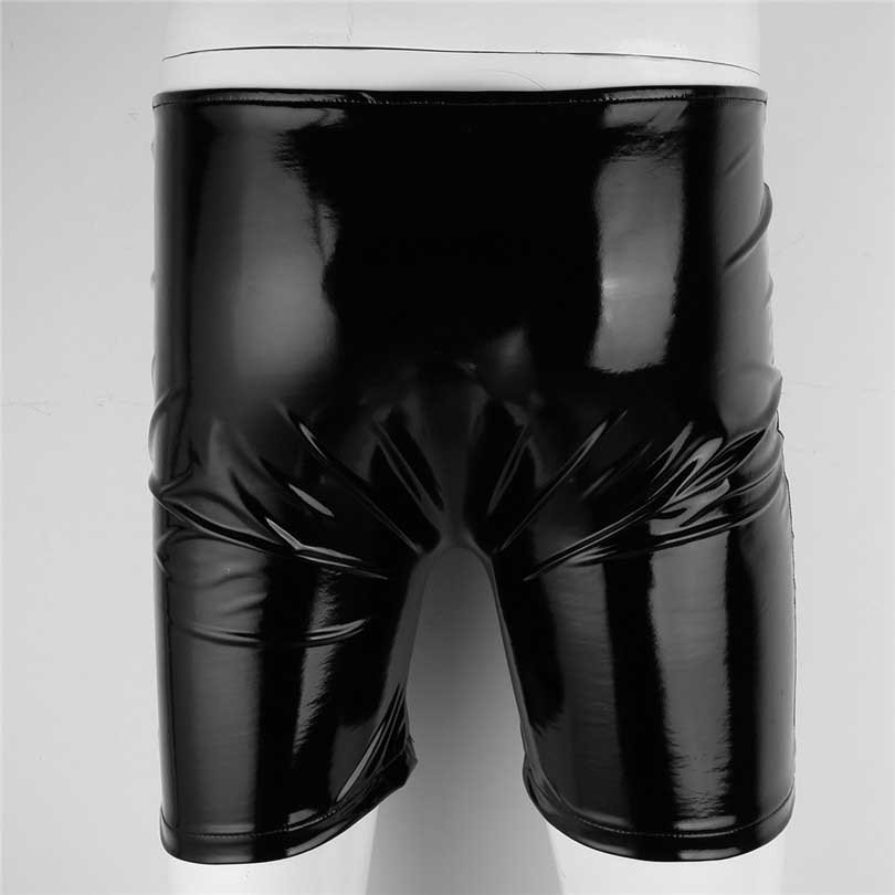 Black Latex Shiny Wetlook Leather Erotic Short Pants Open Penis Hole