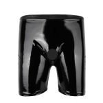 Black Latex Shiny Wetlook Leather Erotic Short Pants Open Penis Hole-0