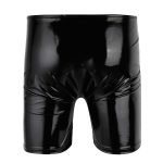 Black Latex Shiny Wetlook Leather Erotic Short Pants Open Penis Hole-0