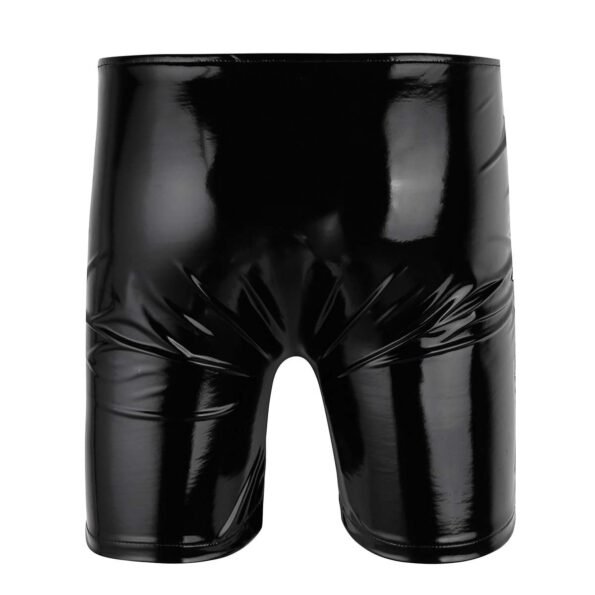 Black Latex Shiny Wetlook Leather Erotic Short Pants Open Penis Hole-56081