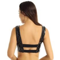 Buckles Backless Exotic Tank Latex PU Leather Top-56116