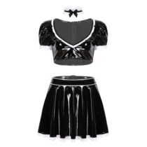 Exotic Latex French Maid Servant Babydoll Uniforms Dress-0