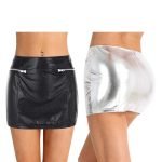 Exotic Shiny Stretchy Wetlook Faux Leather Fake Zipper Pockets Mini Skirt-0