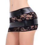 Exotic Skirt Faux Leather and Lace Splice Striped Bodycon Mini Skirt-0