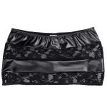 Exotic Skirt Faux Leather and Lace Splice Striped Bodycon Mini Skirt-0