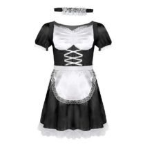French Maid Uniform Fancy Dress with Choker and Headband-0