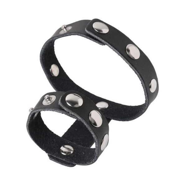 Genuine Leather Two-ring Testicle Cage Erection Enhancing Bondage-0