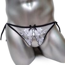 Lace Transparent Embroidery Crotchless Sissy Panty-0