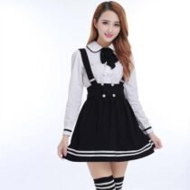 Japanese Students Class Sweet ClothesStraps skirt +White Shirt +Stocking-0