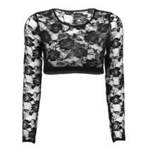 Lace Floral Erotic Tank Clubwear Long Sleeves Sheer Mesh Crop Top-57081
