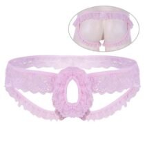 Lace Frilly Crotchless Open Back Sissy Panties with Open Hole-0