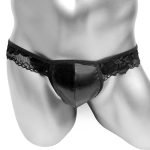 Lace Funny Shiny Faux Leather Open Back Sissy Panty-0