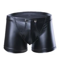 Low-waisted Faux Leather Boxer Bulge Pouch Sissy Panties-0