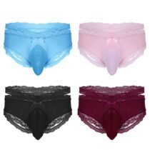 Low Rise Open Butt Lace Floral Bulge Pouch Sissy Panty-57306