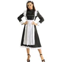 Naughty Maid Outfit Long Sleeves Long Maxi Fancy Dress with Apron-0