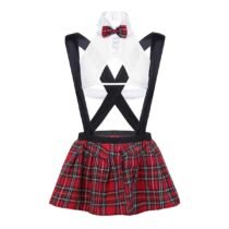 Naughty Schoolgir Sheer Mesh Top Shirt with Mini Skirt and G-string-57493
