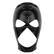 Patent Leather Open Eyes Nose and Mouth Headgear Full Face Mask Hood-0