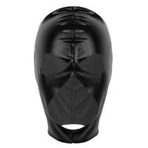Patent Leather Open Eyes Nose and Mouth Headgear Full Face Mask Hood-57693