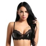 Push Up Wire-free Unlined Bra Female Intimates Erotic Faux Leather Bra-0