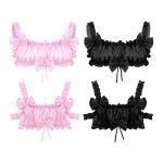 Ruffled Frilly Elastic Shoulder Strap Backless Satin Exotic Tanks Crop Top-0