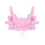 Ruffled Frilly Elastic Shoulder Strap Backless Satin Exotic Tanks Crop Top-0