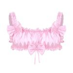 Satin Ruffled Frilly Elastic Wide Shoulder Straps Backless Wire-free Bra Top-0