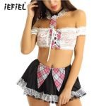 See Through Sheer Lace Sleepwear Student Costumes Schoolgirl Uniform-0