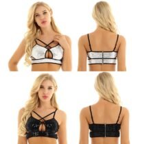 Shiny Sequins Rave Outfits Clubwear Hollow Out Bralette Bra Tops-58513