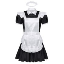 Sissy Maid Erotic Collar Puff Sleeves Fancy Dress with Apron and Headband-0