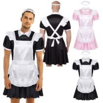 Sissy Maid Erotic Collar Puff Sleeves Fancy Dress with Apron and Headband-58714