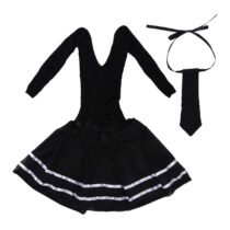 Student Half Sleeves Stretchy Hollow Out Mini Dress With A Necktie-59094