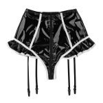 Wet Look Faux Leather Panties Zipper Open Crotch High Waist Latex Shorts-0