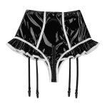 Wet Look Faux Leather Panties Zipper Open Crotch High Waist Latex Shorts-0