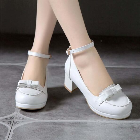 2 Inch Ankle Strap Bowknot Shallow Round Toe Pump-60171