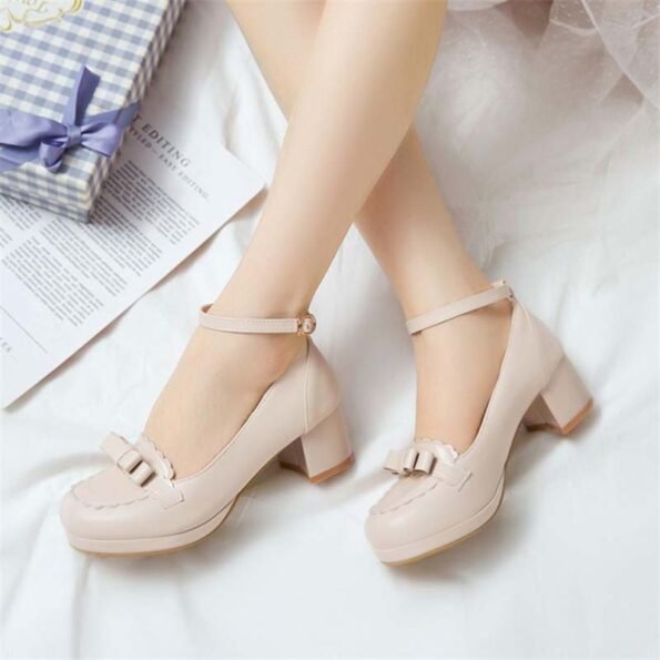 2 Inch Ankle Strap Bowknot Shallow Round Toe Pump-60172