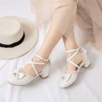 2 Inch Sweet Lolita Mary Jane Bowtie Cross Strappy Sandal-0